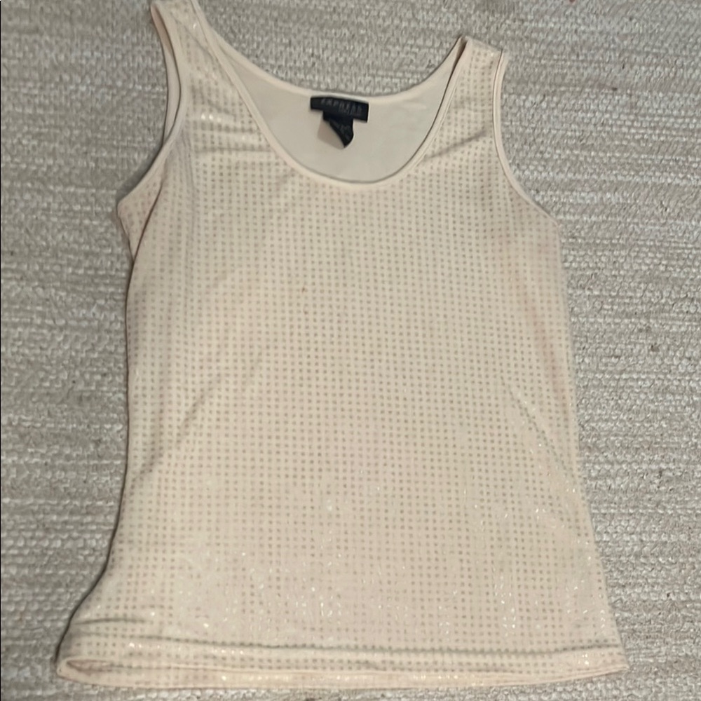 Express Cream Ribbed Sleeveless Tank Top